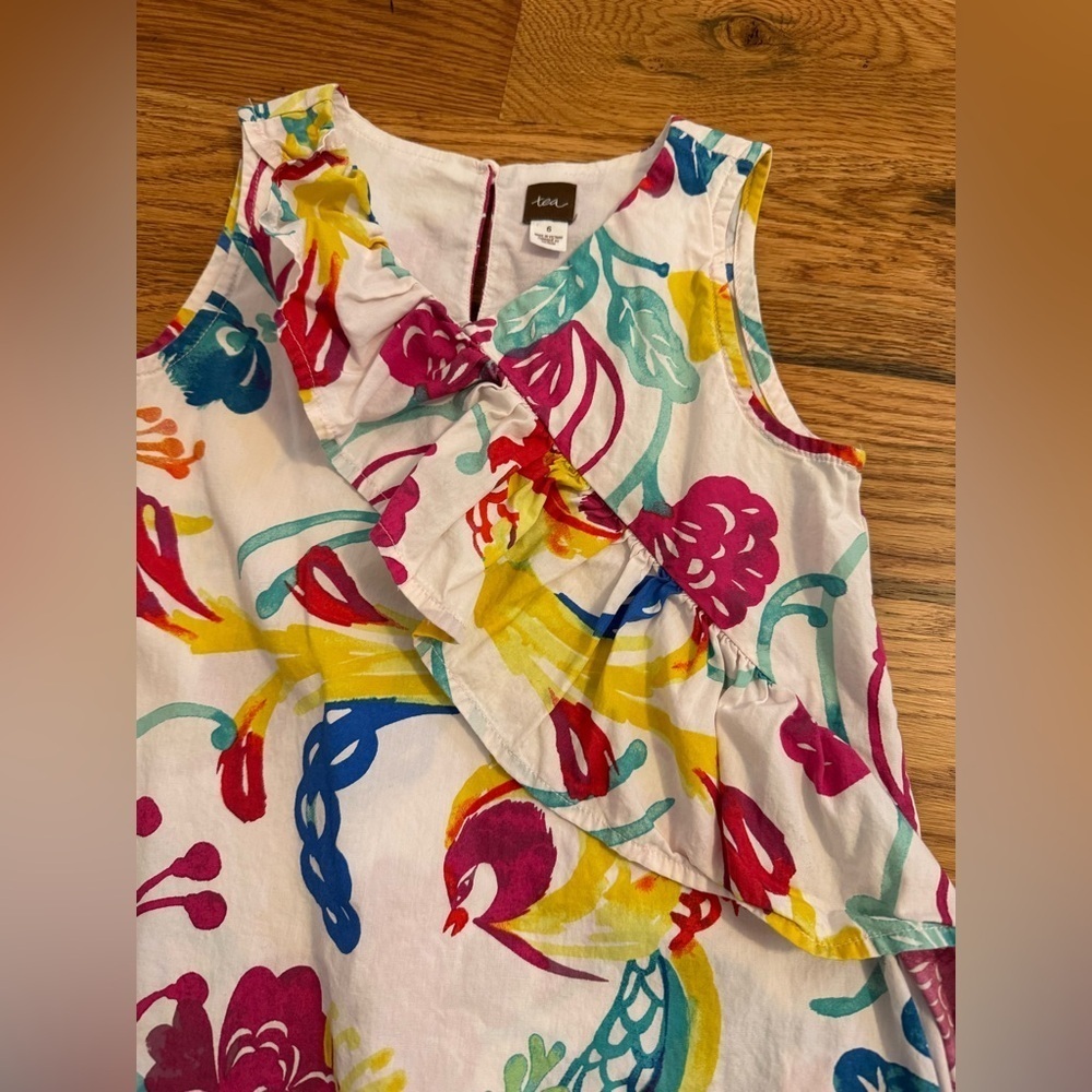 Tea Collection Multicolored Floral and Birds Sleeveless Dress with Ruffle Size 6 - Picture 8 of 8